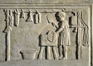 Römische Kunst: „ein Metzger in seinem Laden“ Basrelief, römische Zivilisation, 2. Jahrhundert n. Chr., Rom, Museo della Civilta Romana von Roman