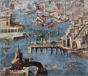 Römische Kunst: Landschaft mit einem Hafen, allgemein als Pozzuoli identifiziert