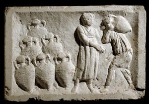 Römische Kunst: „Verladung und Verstauung von Weinkrügen“ (Relief, 2. Jahrhundert n. Chr.)