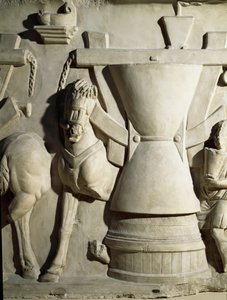 Römische Kunst: Flachrelief, das ein Mühlrad darstellt (1. Jahrhundert n. Chr.)