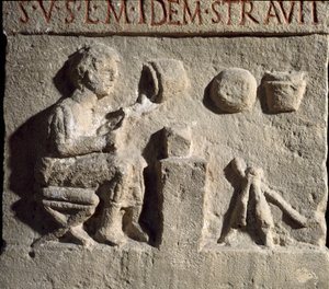 Römische Kunst: Flachrelief, das eine Töpferei darstellt. 1. Jahrhundert n. Chr. Rom, Museo della Civilta Romana