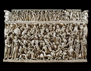 Römische Kunst: Szene von Schlachten zwischen römischen Kriegern und Barbaren während der Markomannenkriege. Relief des sogenannten Portonaccio-Sarkophags eines Generals von Marc Aurel. 180-190. Rom, Museo Nazionale Romano (o delle Terme) von Roman