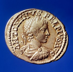 Römische Kunst: Silberdenar mit dem Abbild des römischen Kaisers Elagabal von Roman
