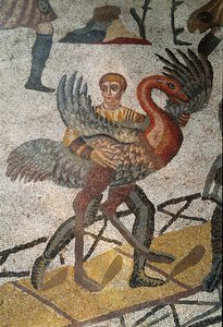 Römische Kunst: Transport von Straußen nach Rom (Detail des Mosaiks „Die kleine Jagd“ 315-350 n. Chr.) von Roman