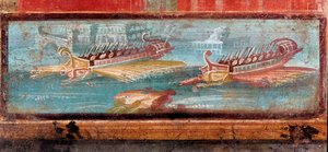 Römische Kriegsschiffe am Eingang eines Hafens (Fresko) von Roman