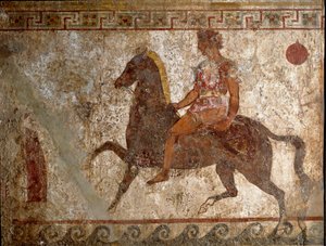 Samnitischer Reiter, Grabmalerei aus dem 4. Jahrhundert v. Chr., aus dem Gebiet von Paestum, Italien von Roman