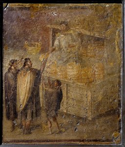 Szene, die einen Bäcker beim Brotverkauf darstellt (Fresko, 1. Jahrhundert) von Roman