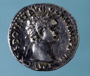 Silbermünze mit dem Abbild des römischen Kaisers Domitian (51 - 96). Sammlung des Medagliere von Mailand von Roman
