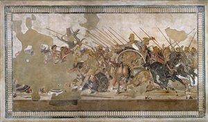 Die Schlacht von Issos, gewonnen von Alexander dem Großen gegen Darios III. Codoman (335 - 331 v. Chr.) - Mosaik von Pompeji
