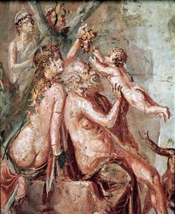 Die Kindheit des Dionysos mit Satyr und Silen (Fresko) von Roman