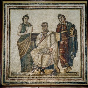Vergil (Virgilio) und zwei Musen (Clio und Melpomene) - Anfang 3. Jahrhundert von Roman