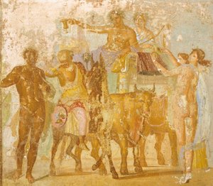Wandmalerei, die den Triumph des Bacchus darstellt, aus dem Haus des Marcus Lucretius Fronto, Pompeji, Kampanien, römische Zivilisation von Roman