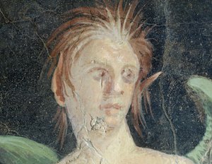 Geflügeltes Genie, Fragment eines Freskos aus der Villa des Publius Fannius Synistor, Boscoreale, Detail, römische Zivilisation von Roman