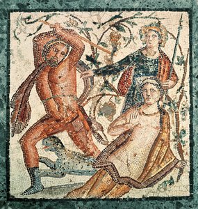 Lykurg greift die Nymphe Ambrosia an, Mosaik aus Herculaneum (50-79 n. Chr.) von Roman Imperial Period