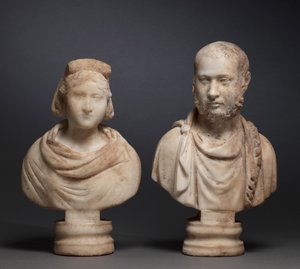 Porträtbüste einer aristokratischen Frau und Porträtbüste eines aristokratischen Mannes, 280-290 von Roman Imperial Period