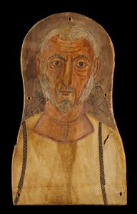 Älterer Mann flankiert von ägyptischen Göttern, ca. 250 n. Chr.