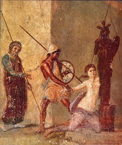 Ajax der Kleine schleppt Kassandra vom Xoanon weg, 1. H. 1. Jh. n. Chr. von Roman Pompeian wall painting