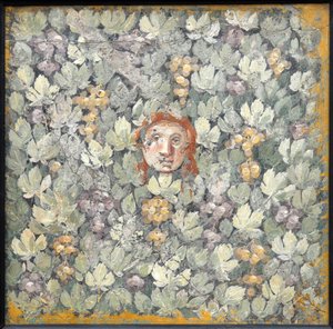 Maske auf Weinblättern und Trauben von Roman Pompeian wall painting.