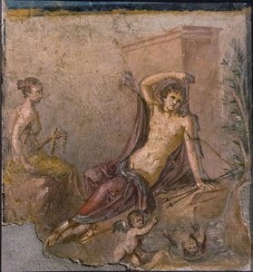 Narziss, Echo und Eros, 1. Hälfte 1. Jahrhundert n. Chr. von Roman Pompeian wall painting.