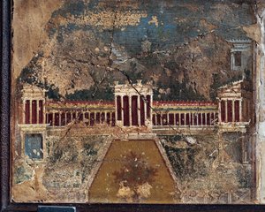Antikes römisches Fresko mit architektonischen Themen aus Pompeji