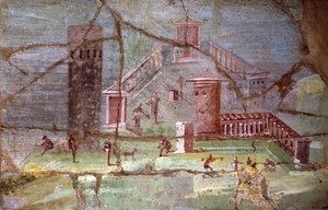 Antikes römisches Fresko mit Landschaft aus Pompeji von Roman Roman