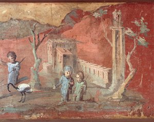 Antikes römisches Fresko mit ländlicher Szene von Roman Roman