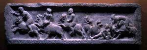 Basrelief einer Stierjagd, römisch, 3. Jahrhundert n. Chr. (Marmor) von Roman Roman