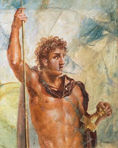 Detail eines Freskos, das Alexander darstellt, aus der Hochzeit von Alexander (Ares) und Stateira (Aphrodite), Regio 6 Insula Occidentalis 39, Pompeji (UNESCO-Welterbeliste) von Roman Roman