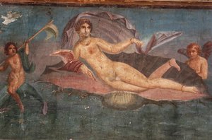 Detail des Freskos im Haus der Venus in der Muschel, Pompeji, Kampanien, Römische Zivilisation