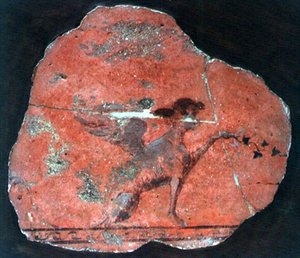 Fragment eines Wandgemäldes einer Sphinx, römisch