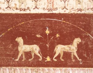 Freskodekoration aus dem Tablino-Saal, Haus von Marcus Lucretius Fronto, Pompeji, Kampanien, Römische Zivilisation von Roman Roman