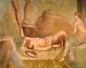 Fresko, das eine schlafende Mänade darstellt, aus dem Haus des Citharisten, Pompeji, Kampanien, Römische Zivilisation