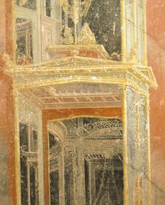 Fresko, das architektonische Dekoration darstellt, Haus von Loreio Tiburtino, Pompeji, Kampanien, Römische Zivilisation