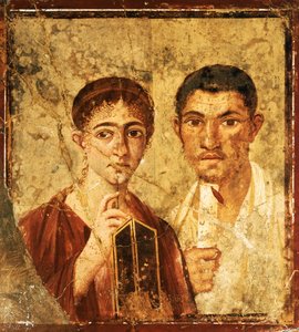 Fresko, das das Porträt von Paquio Proculo und seiner Frau zeigt, aus Pompeji (UNESCO-Welterbeliste) von Roman Roman