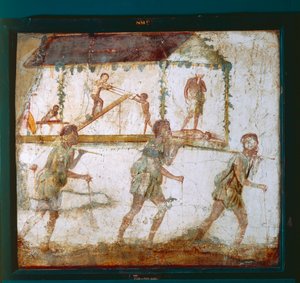 Fresko, das eine Prozession von Zimmerleuten darstellt, Zimmermannswerkstatt in Pompeji von Roman Roman