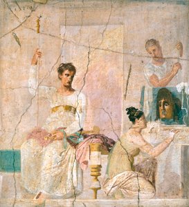 Fresko, das eine Theaterszene darstellt, aus der Basilika von Herculaneum (UNESCO-Welterbe) von Roman Roman