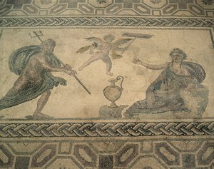 Ansicht eines Wandgemäldes auf dem Boden, Paphos, Zypern von Roman Roman