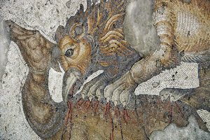 Mosaik, das einen Löwengriffon zeigt, der ein Reh angreift, Arasta-Basar, Sultan-Ahmet-Moschee, Istanbul von Roman Roman