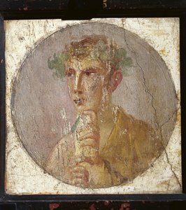 Porträt eines jungen Mannes, der eine Papyrusrolle hält, aus Italien, Kampanien, Pompeji, Malerei auf Putz, 55-79 n. Chr. von Roman Roman