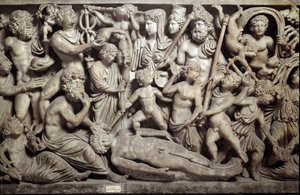 Prometheus erschafft den ersten Menschen (Sarkophag mit Darstellung des Mythos von Prometheus) von Roman Roman