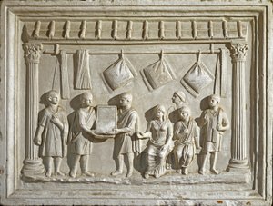 Römische Kunst: Gussform eines Stoffes und Wandteppiche von Roman Roman
