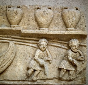 Römische Kunst: Das Schleppen eines mit Fässern beladenen Bootes (Detail)
