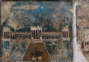 Drittes Stilfresko, das eine architektonische Landschaft darstellt, (Detail)
