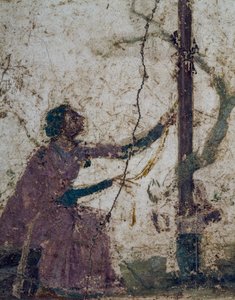 Frau am heiligen Baum, Fragment eines Freskos aus Pompeji, Kampanien, Italien, Römische Zivilisation von Roman Roman