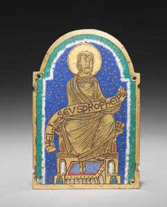 Plakette: Sitzender Prophet von einem Reliquienschrein: Heliseus