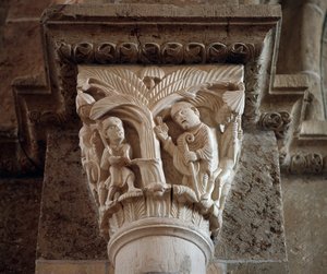 Der heilige Martin befiehlt, einen geweihten Baum zu fällen (geschnitztes Kapitell) von Romanesque