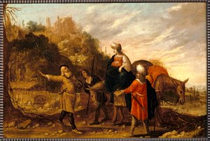 Gehasi kehrt aus dem Haus der Sunamitin zurück und trifft Elisa. 1644 von Rombout van Troyen