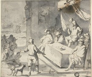 Szene aus der niederländischen Geschichte: Bittsteller vor dem Herrscher von Romeyn de Hooghe