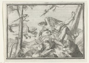 Titelseite für das Pamphlet: De Geplukte Tapoeijer, 1702 von Romeyn de Hooghe