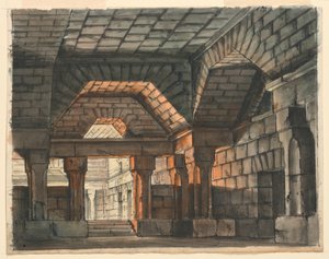Bühnenbild, befestigtes Schlossinnere für "Ciro in Babilonia" von Gioachino Rossini, La Scala, Mailand, 1818, "Prigione Sotterranea"